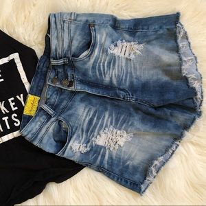 High waisted distressed shorts